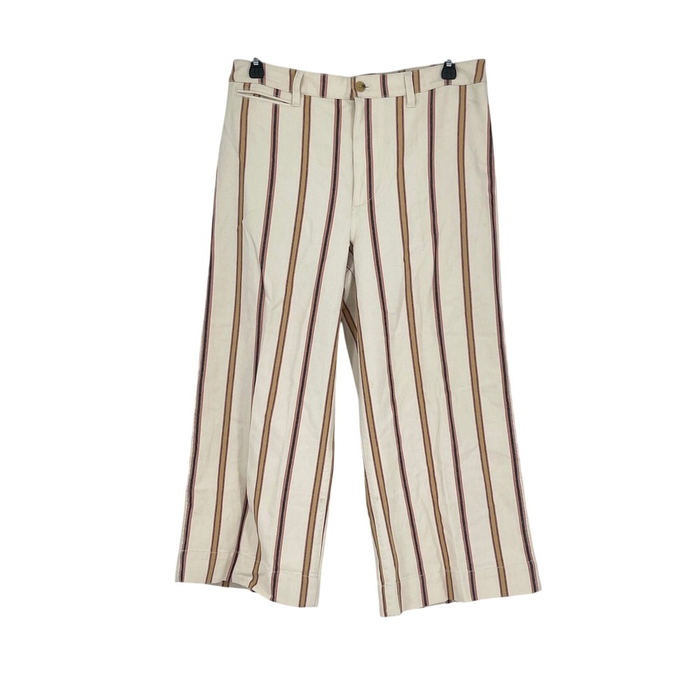 Madewell Emmett Striped Wide Leg Jeans - Cream with pink, navy, and brown stripe